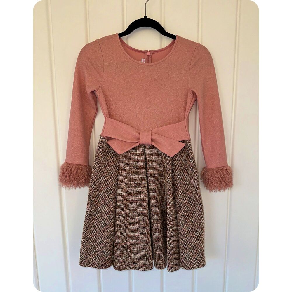Bonnie Jean Girls Sleeve Foiled Liiverpool Kint Pink Dress Size 12